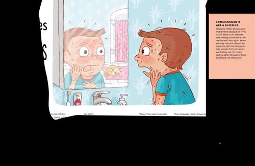 Story PDF with an image of a boy looking in a mirror with bug bites on his face