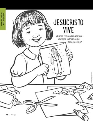 Página para colorear de una niña sosteniendo un dibujo de Jesús