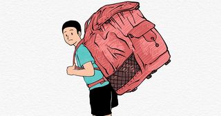 person carrying a heavy backpack