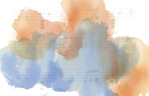 music staff with watercolor clouds