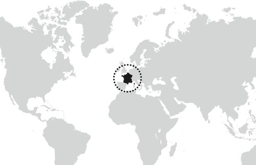 världskarta med cirkel runt Frankrike