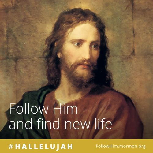 A painting of Christ paired with the words "Follow Him and find new life."