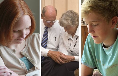 various photos of people praying