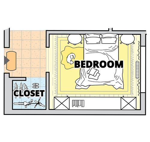 apartment bedroom and closet floor plan