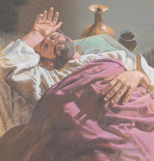 Lazarus lying sick in bed