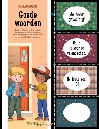 Doe-pagina met kaartjes met vriendelijke boodschappen