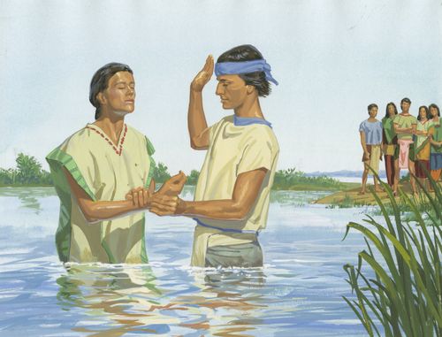 Nephi baptizing man