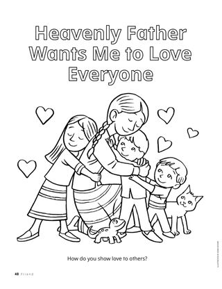 Coloring page of children hugging