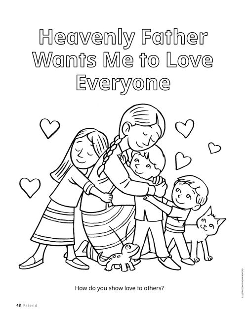 Coloring page PDF with image of children hugging