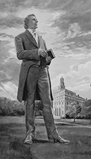 Prophet Joseph Smith in front of Nauvoo Temple