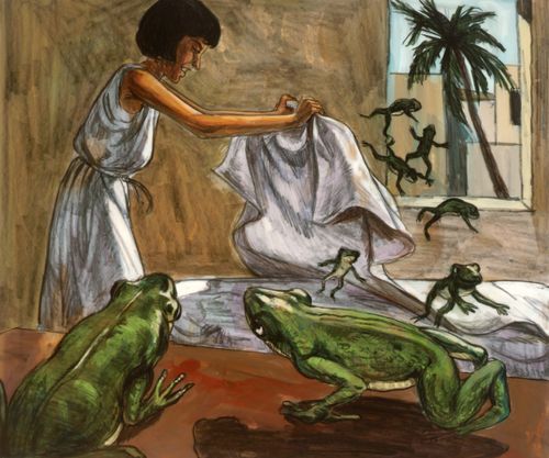 Egyptian woman and frogs