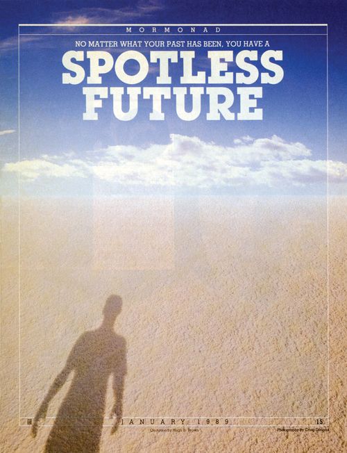 A conceptual photograph showing a young man’s shadow cast on clean sand, with the words “Spotless Future” emphasized.