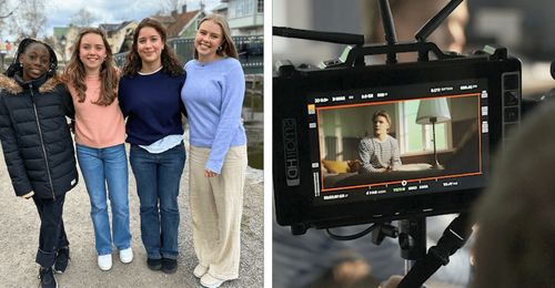 young women; camera filming young man