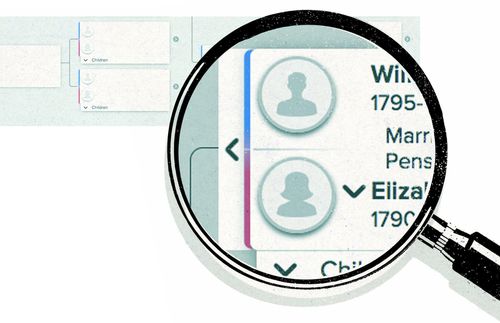 magnifying glass over family history screen
