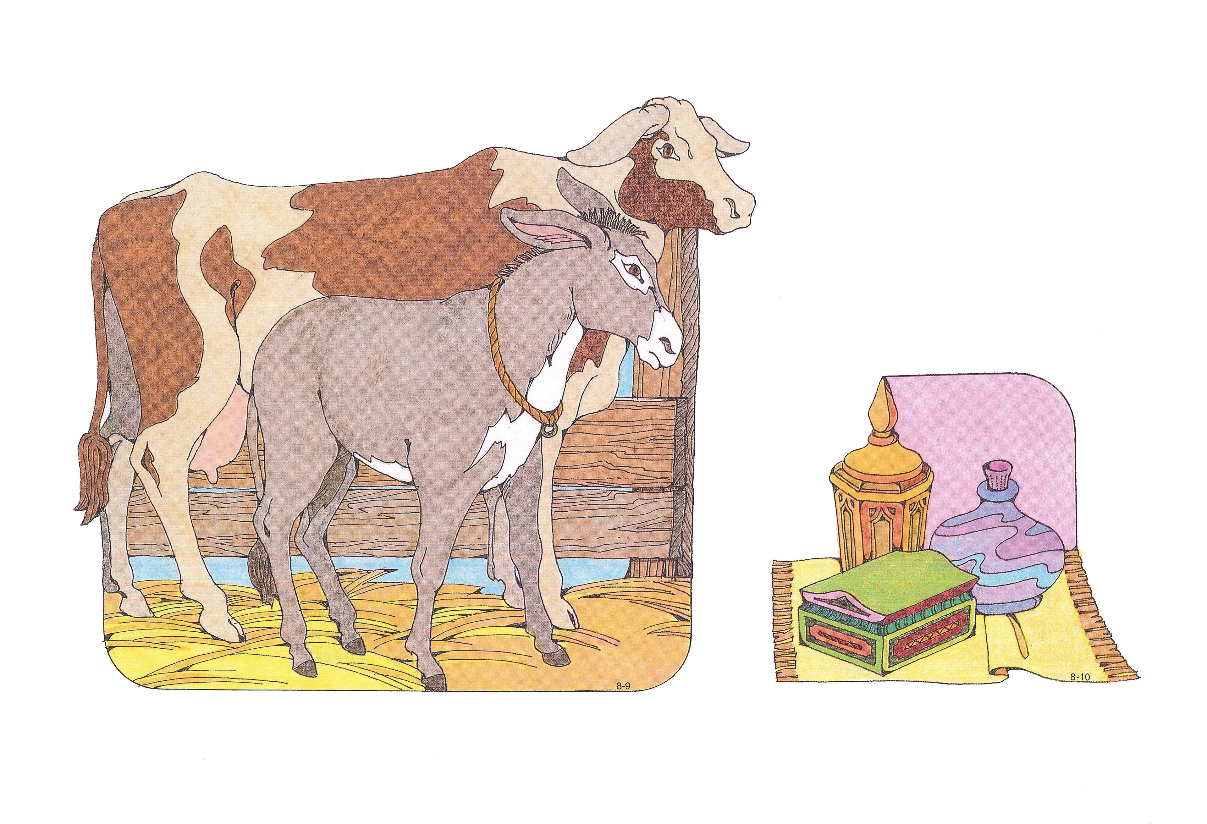 Primary Visual Aids: Cutouts 8-9, Cow and Donkey; 8-10, Gift of the Magi, the Wise Men.