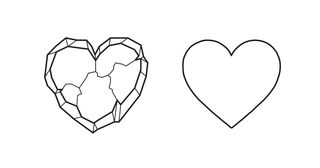 line drawing of a hard heart and a soft heart