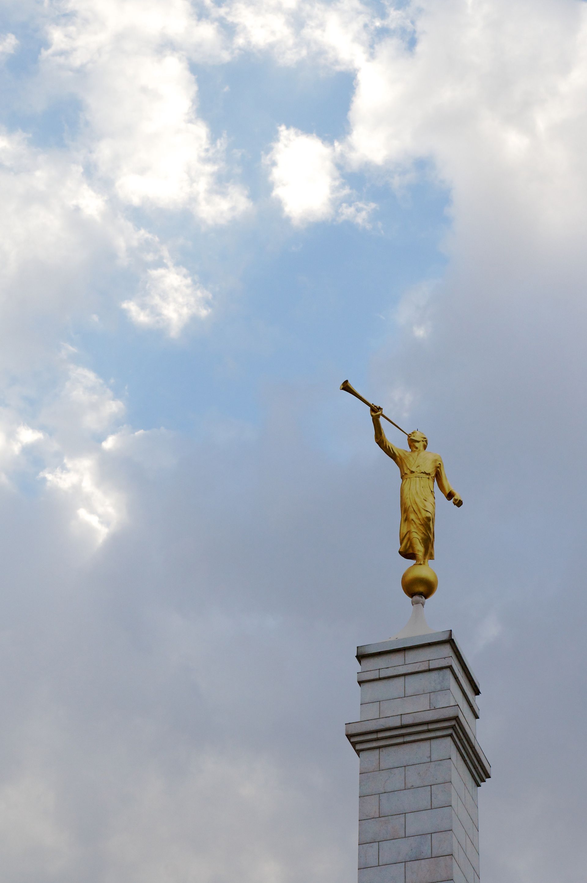Angel Moroni on top of a spire at the Oaxaca, Mexico Temple.