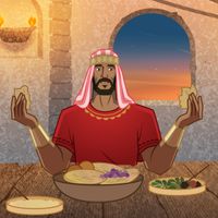 Illustration of King Josiah at Passover dinner.      2 Chronicles 35:1-19