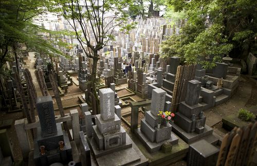 Japanese family at a cemetery