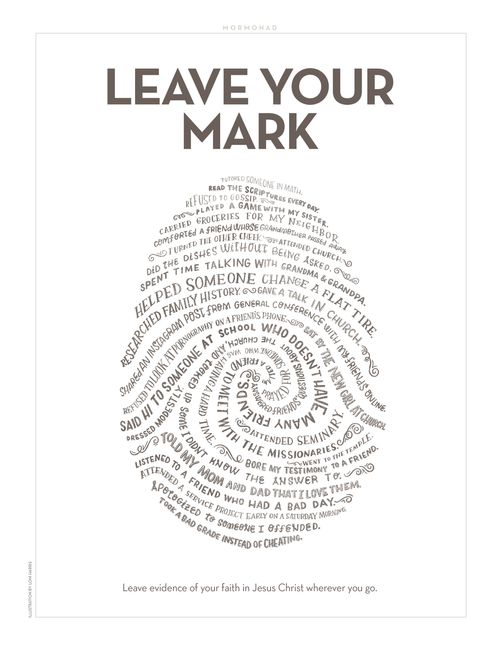 Hand-lettered phrases about faithful behavior and choices in the shape of a fingerprint.