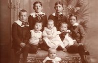 A portrait of eight of the sons of Joseph F. Smith. All are identified