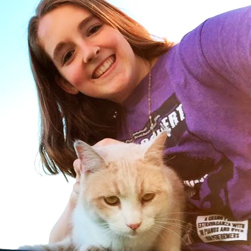 young woman and cat