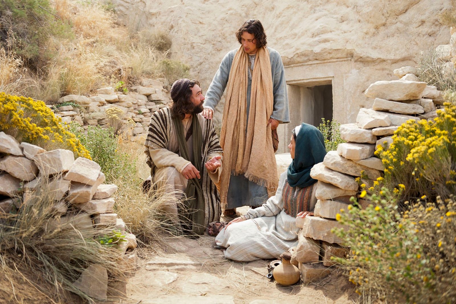 Peter and John invite Mary Magdalene to come back with them.