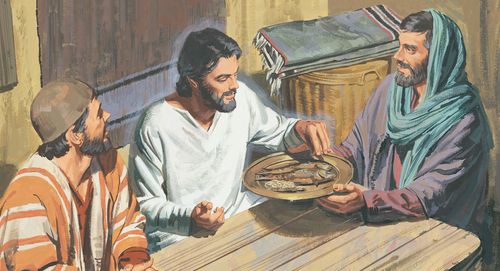 Apostles giving Jesus food