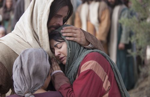 Jesus comforting woman