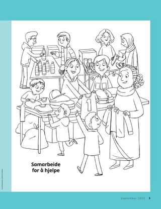 coloring page of people making care kits