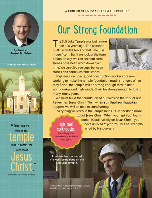 Message with image of President Russell M. Nelson in a hard hat at the Salt Lake Temple construction site