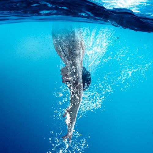 person diving into water