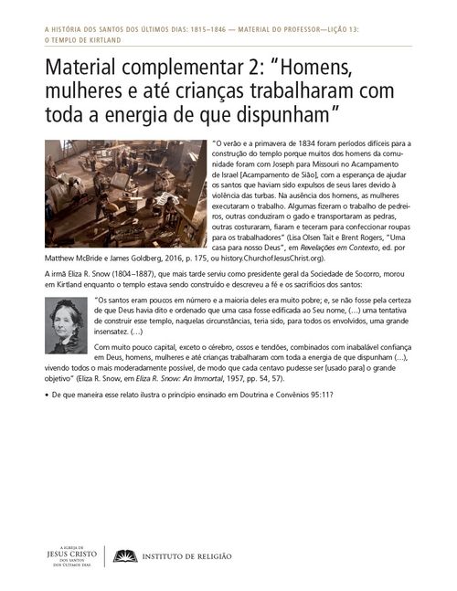 Material complementar 2: “Homens, mulheres e até crianças trabalharam com toda a energia de que dispunham”