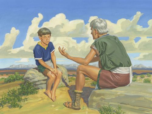 Ammaron talking to young Mormon