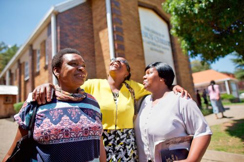 group of women outside a church