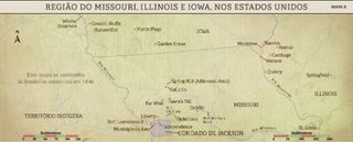 mapa, região do Missouri, Illinois e Iowa, nos EUA