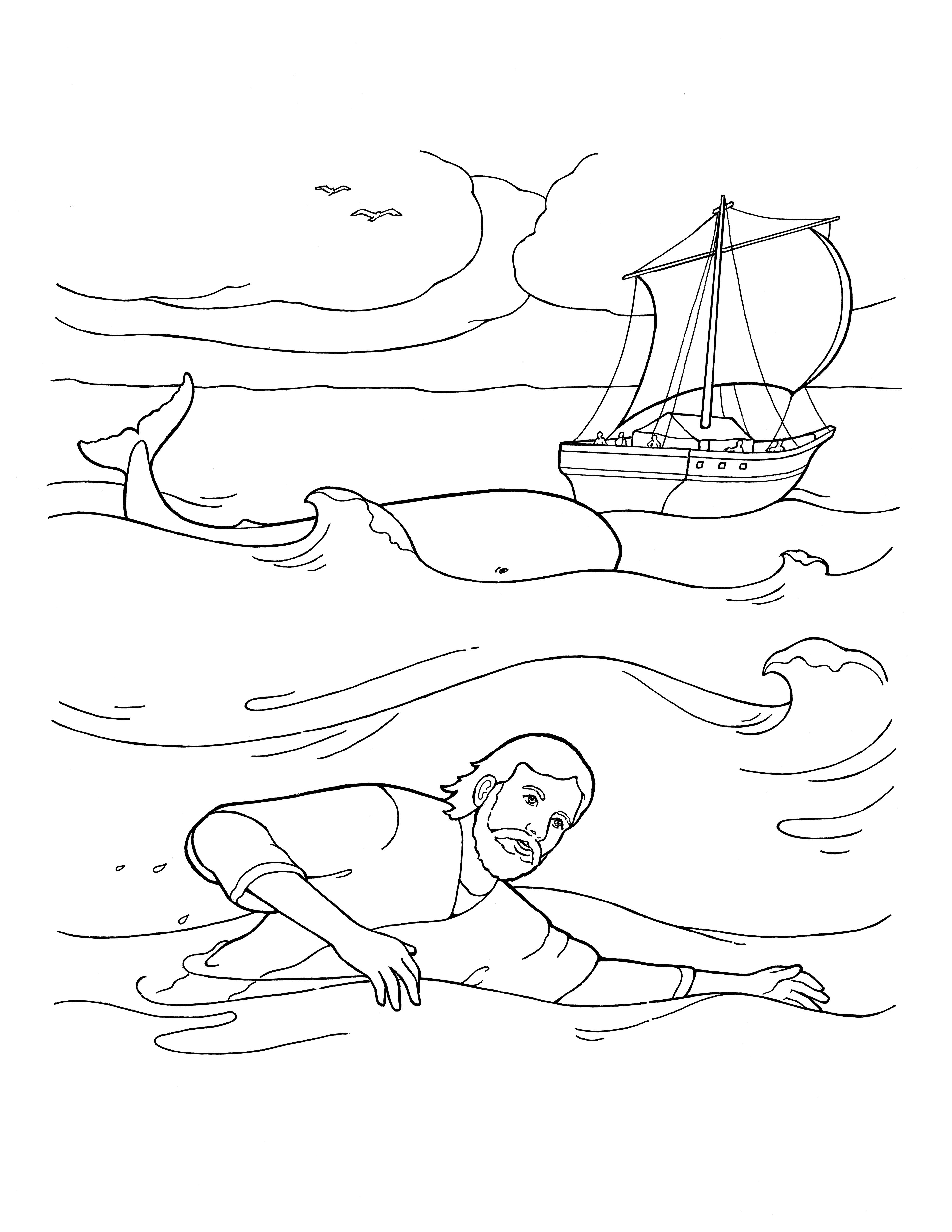 An illustration of Jonah and the whale.