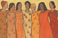 drawing of women with their arms around each other