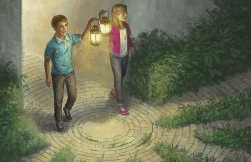 Illustration of youth with lanterns deciding on which path to choose.