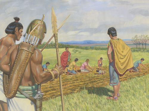 Lamanites watching people in field