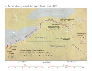 mapa ng New York, Pennsylvania, at Ohio area ng Estados Unidos, 1831