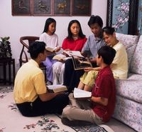 family studying general conference message