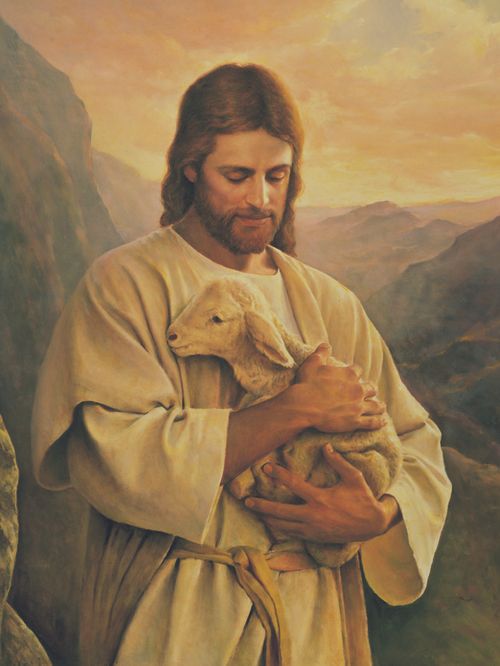 Cristo sostiene un cordero en sus brazos