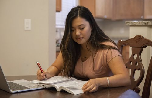 woman studying