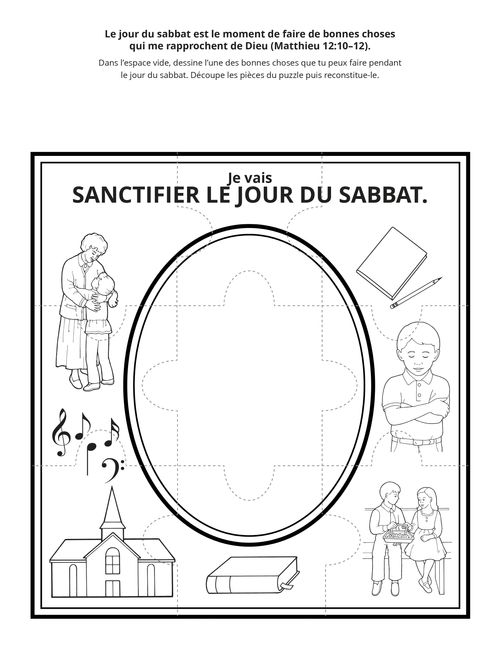 page des activités : je sanctifierai le jour du sabbat