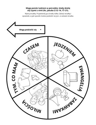 strony z zadaniami: Mogę pomóc ludziom w potrzebie, dzieląc się z nimi