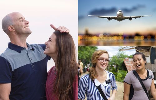 composite of father and daughter, airplane, sister missionaries