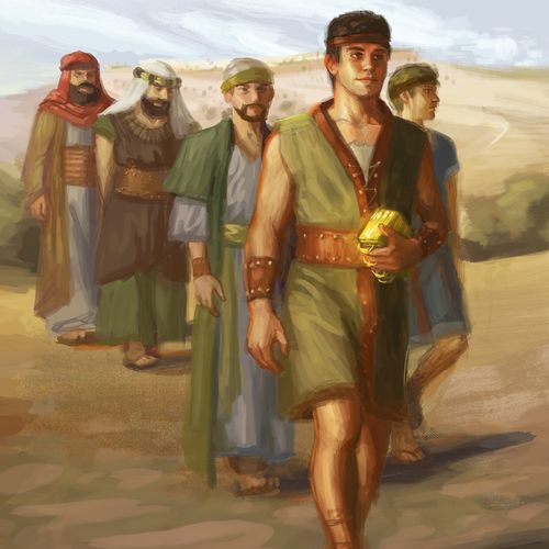 Nephi and his brothers with brass plates