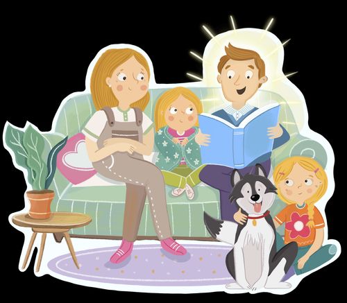 Eine Familie liest in der Bibel
