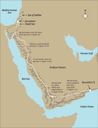 map of Lehi’s family’s possible route